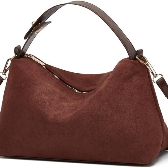 Stylish Coffee Suede Tote with Secure Zipper - Perfect for Everyday Use - Picture 2 of 7